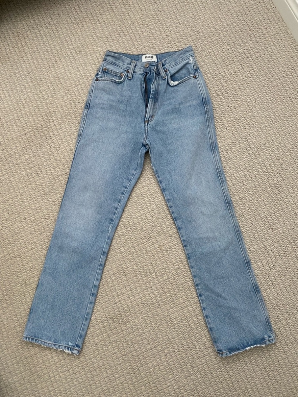 Agolde Pinch Waist High-Rise Kick Jeans in Light Blue Wash